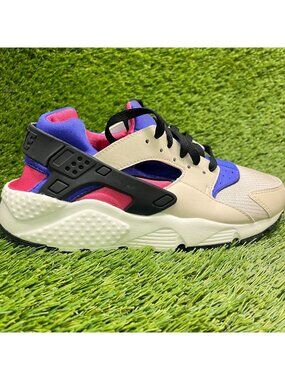 Nike Air Huarache Run Girls Size 6.5Y Beige Blue Running Athletic Shoes Sneakers